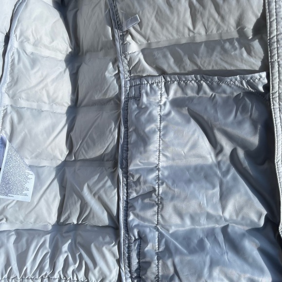 Ultra Light Down Seamless Parka Jacket Light Gray Silver Hooded Zipped Pockets S - Picture 8 of 16